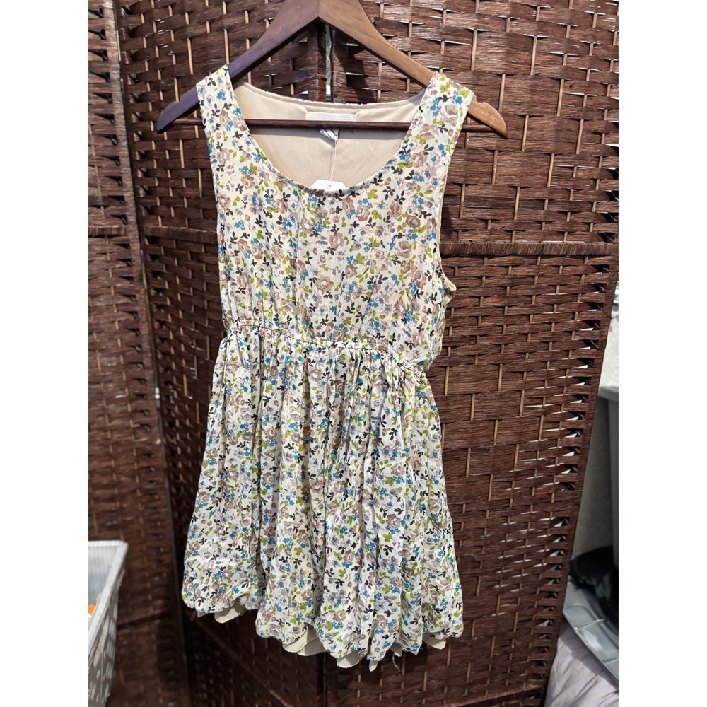 Sans Souci Anthropologie Dress M Sleeveless ruffle bubble hem microfloral